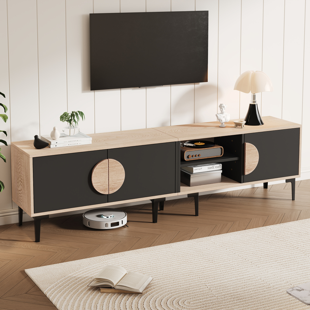Mueble de tv para salón 3 puertas roble y negro 49x180x35cm
