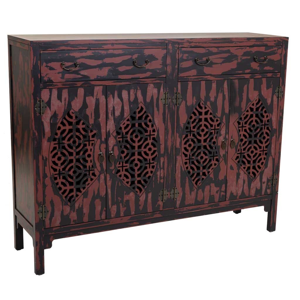 Aparador de madera rojo 136x36x106