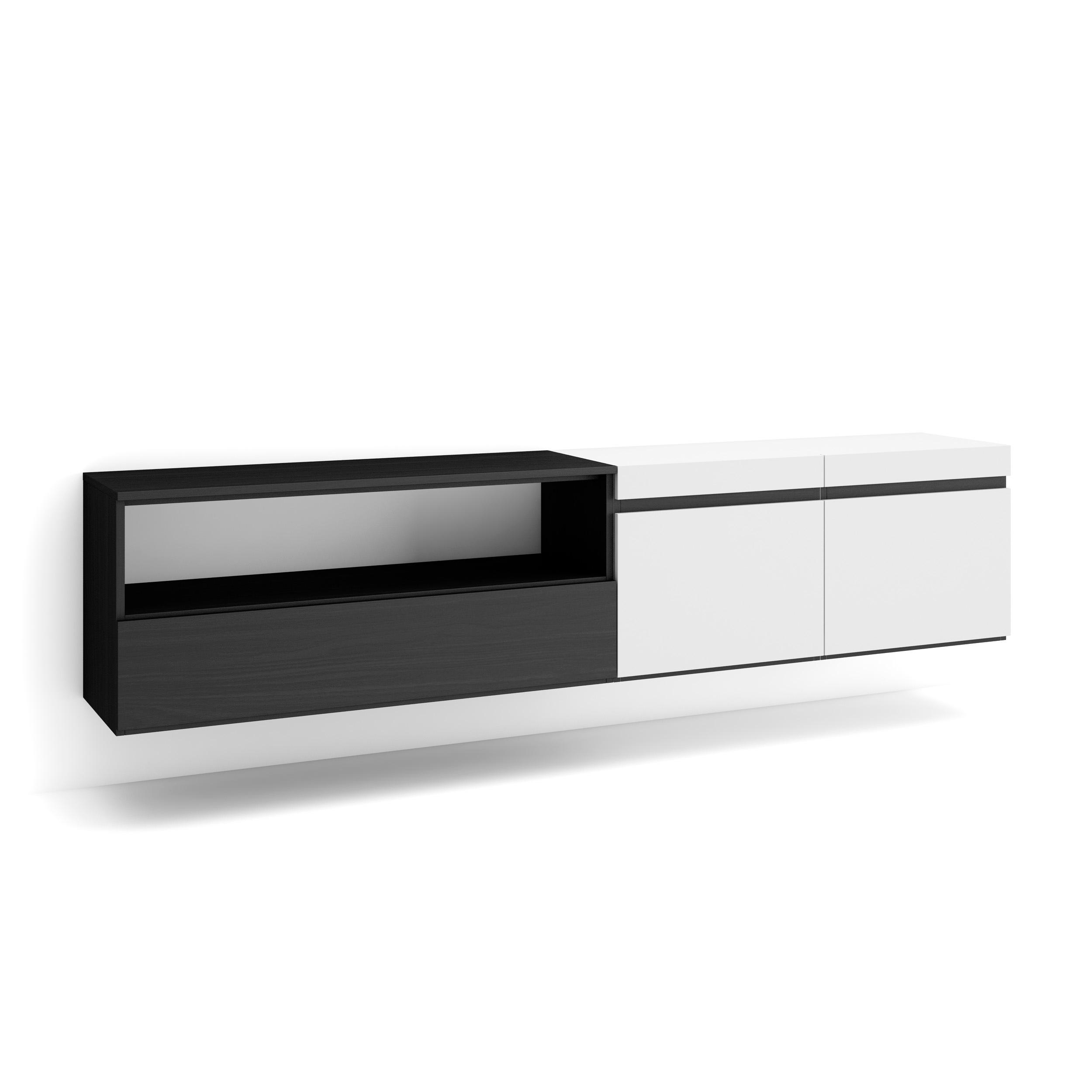 Mueble tv, 200x35x45cm, blanco y negro, colgado, suspendido rf2162