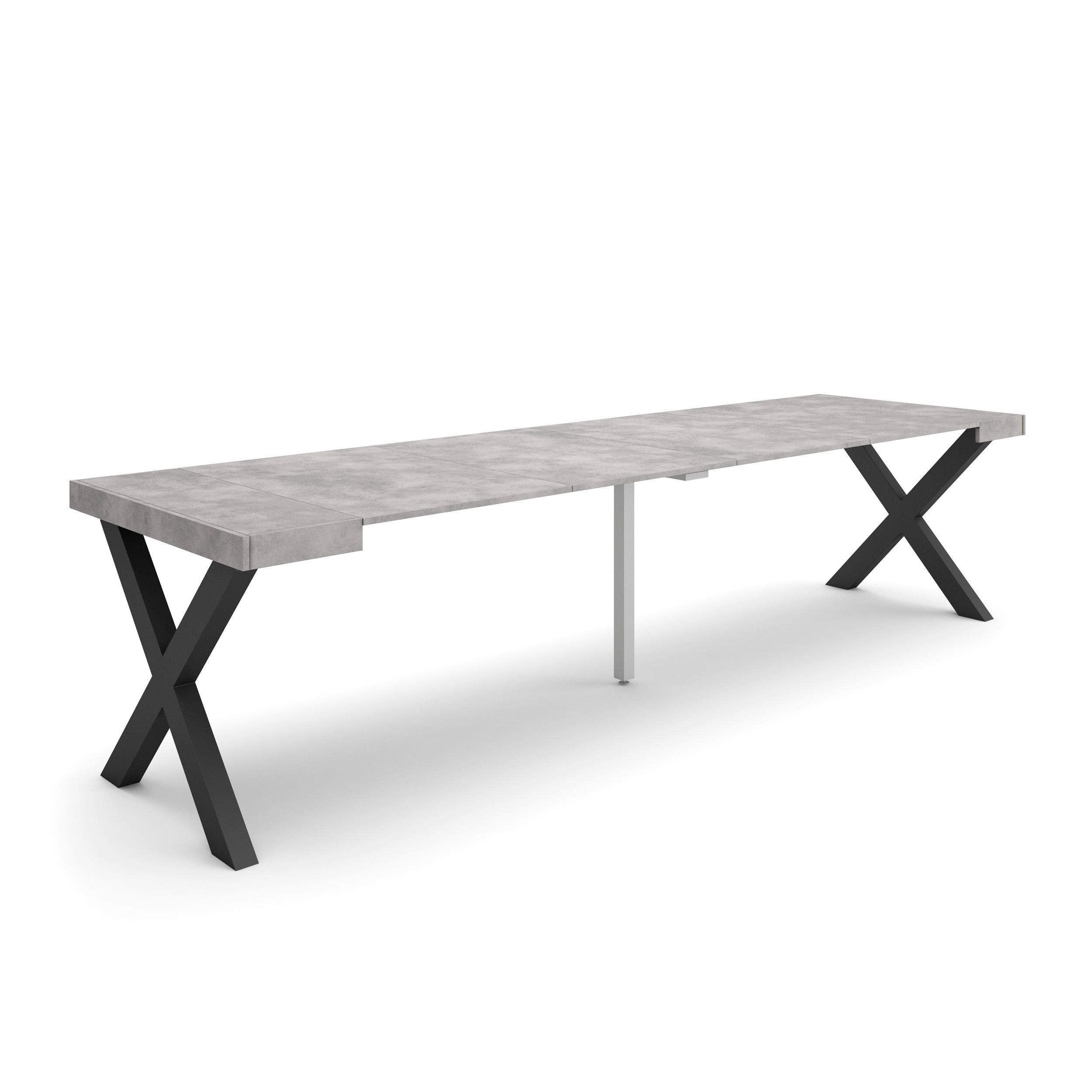 Mesa extensible, 58/302x90x73cm, cemento, patas madera maciza rf2822