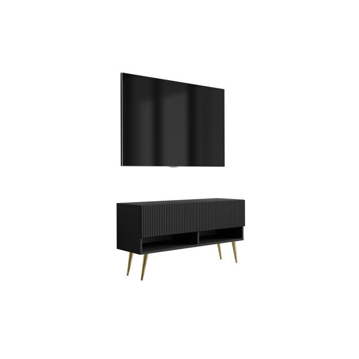 Mueble tv - negro mate con patas doradas - 100 x 32 x 52 cm