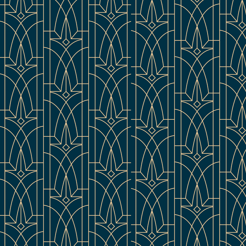 Papel pintado victoriano geométrico azul y dorado 60cm por 300cm