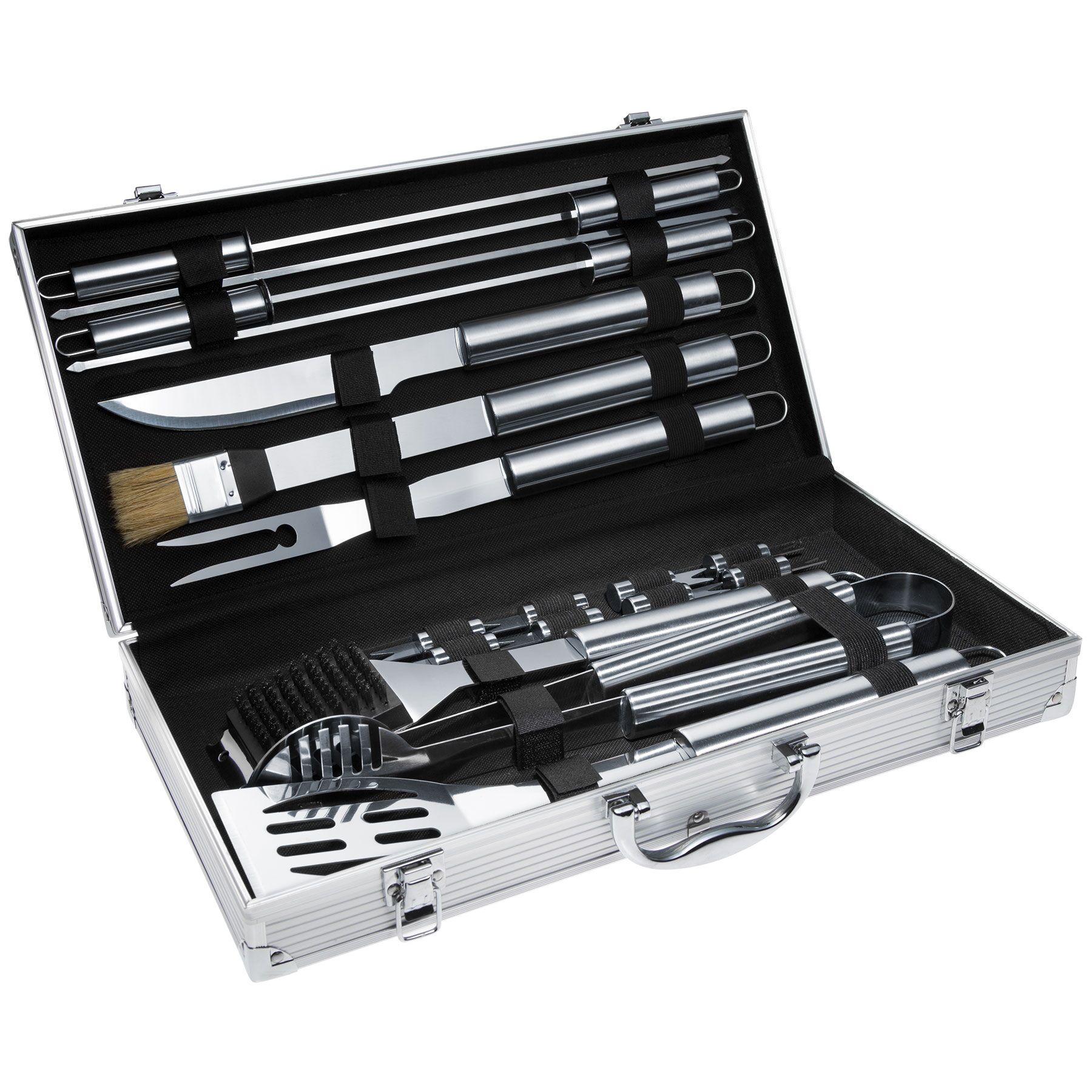Cubertería para barbacoas de acero inoxidable 18 piezas y estuche gris