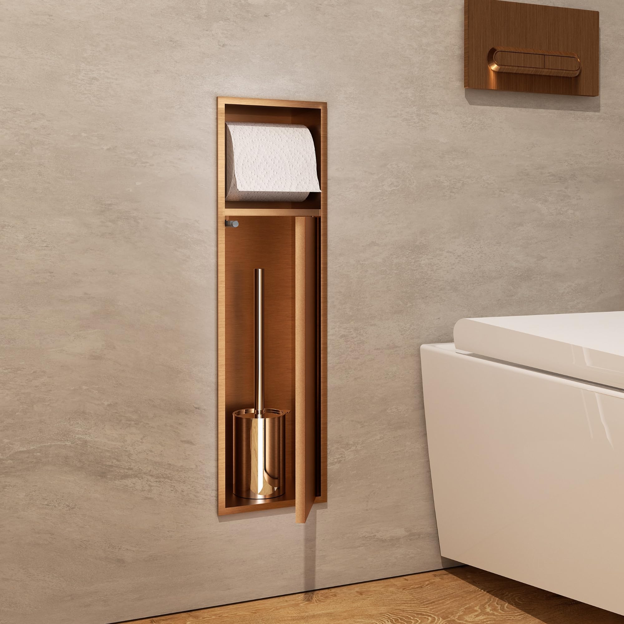 Imex - nicho de baño empotrable para escobillero y oro rosa cepillado