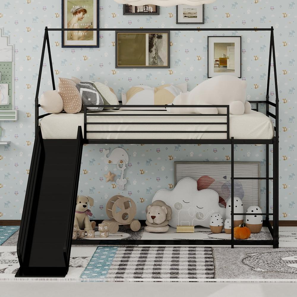 Litera 90x190cm con tobogán y escalera estructura metal negro