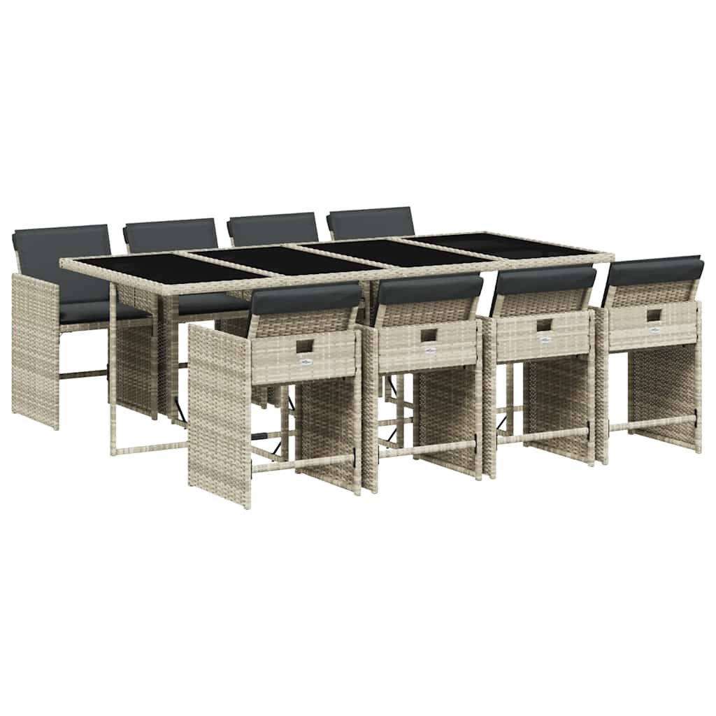 vidaXL set comedor de jardín 9 pzas cojines ratán sintético gris claro