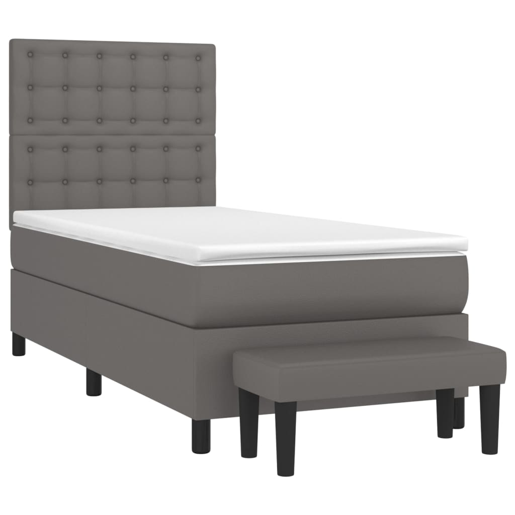 vidaXL cama box spring con colchón cuero sintético gris 90x200 cm