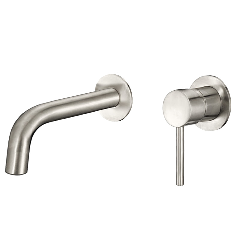 Valaz grifo lavabo empotrado redondo monomando acero cepillado caño 15cm