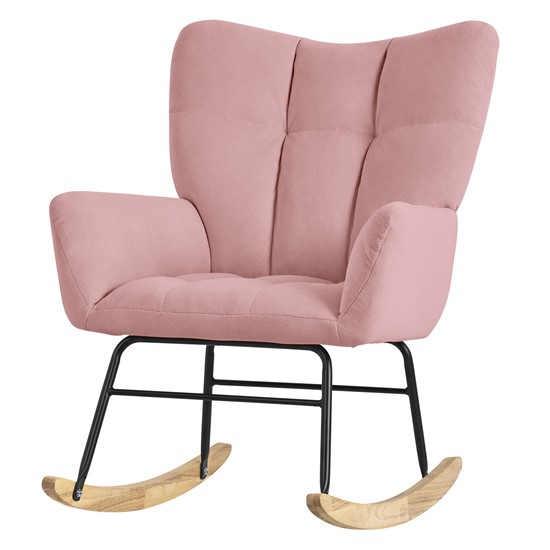 Mecedora con funda de rizo rosa guias de madera ergonómico elegante