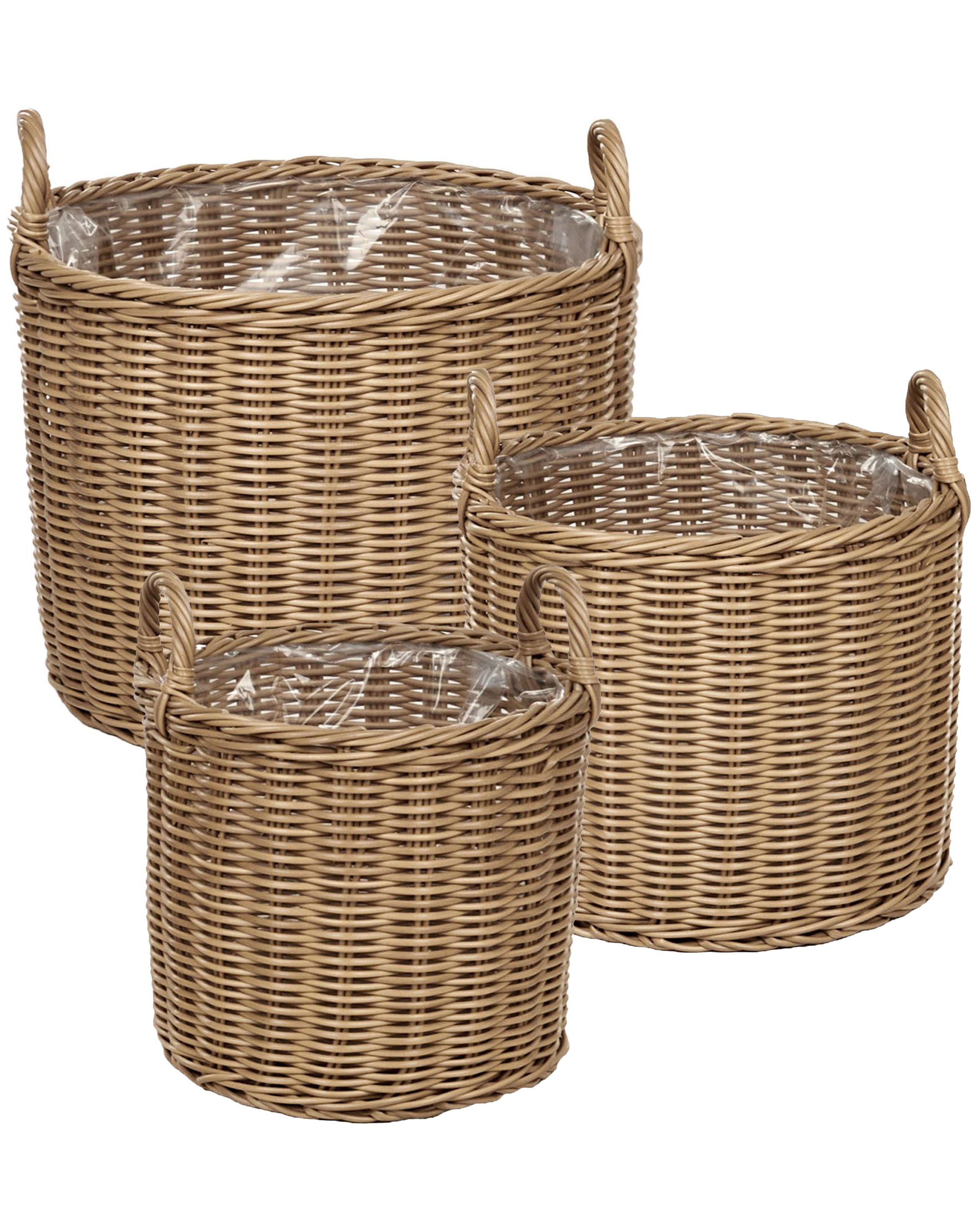 Conjunto de 3 macetas de mimbre pendula 33/37/45 cm ratán sintético natural