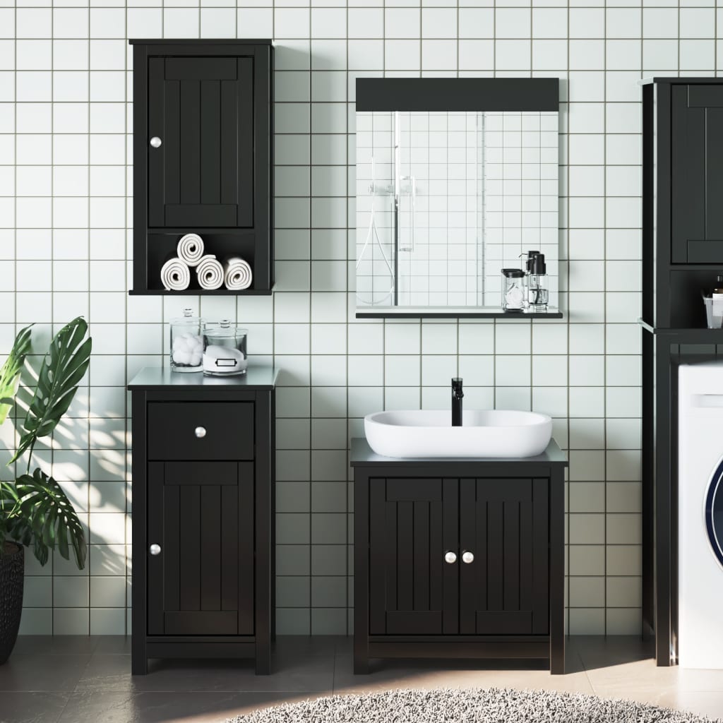Juego de muebles de baño berg 3 pzas madera maciza pino negro(sin lavabo)
