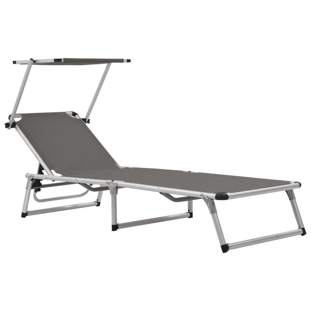 vidaXL tumbona plegable con techo aluminio y textileno gris