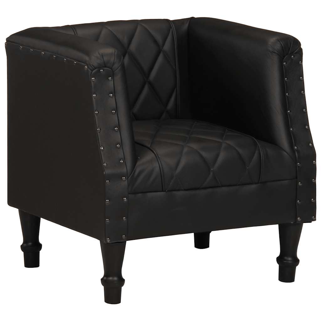 Sillón de cuero de cabra auténtico negro qweo2708