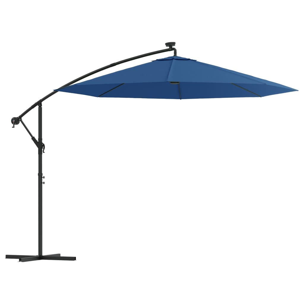Sombrilla voladiza con luces LED y poste de acero azul 300 cm efe8230