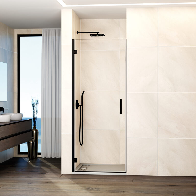 Mampara glass 83,2-85,2cm - bisagra perfil - cierre imán a pared - negro