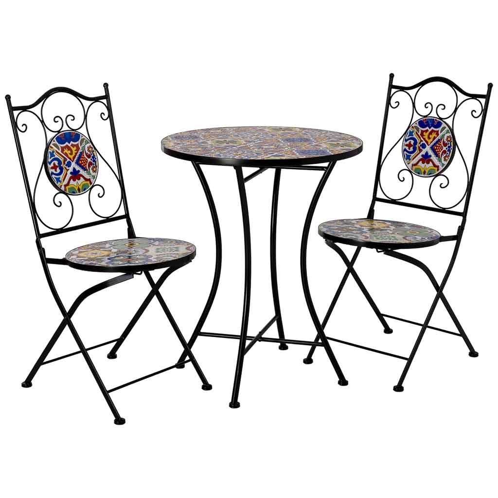 Conjunto de mesa y 2 sillas de metal azul 60x60x75h cm, 38x46x90h cm