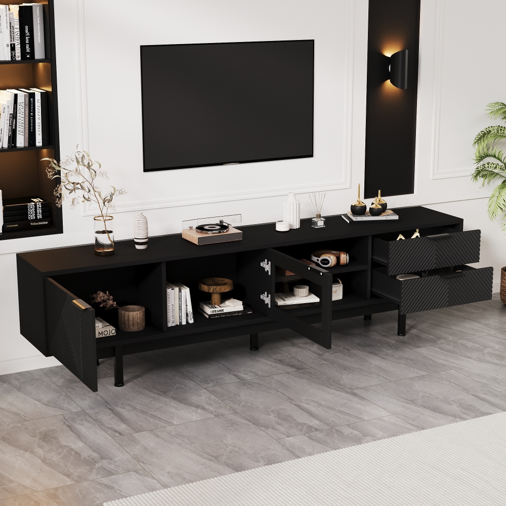 Mueble de tv con 2 puertas y 2 cajones negro 50,5x200x40cm