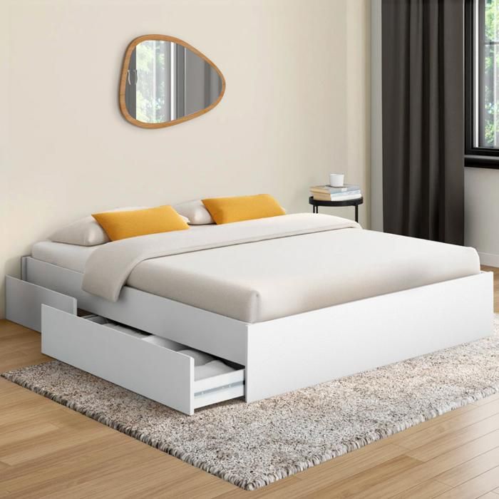 Estructura de cama blanca con 4 cajones - 140 x 190 cm