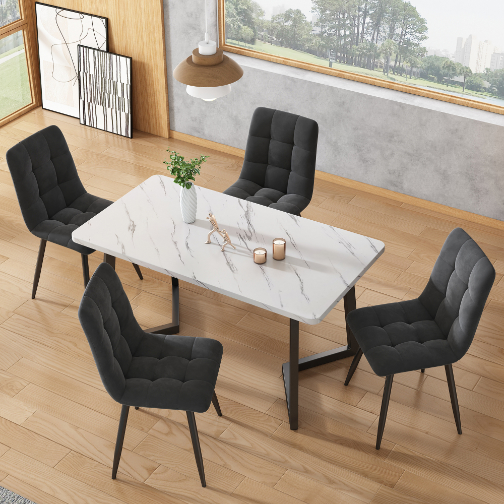 Conjunto de mesa y sillas mármol blanco gris 5 piezas 4 sillas