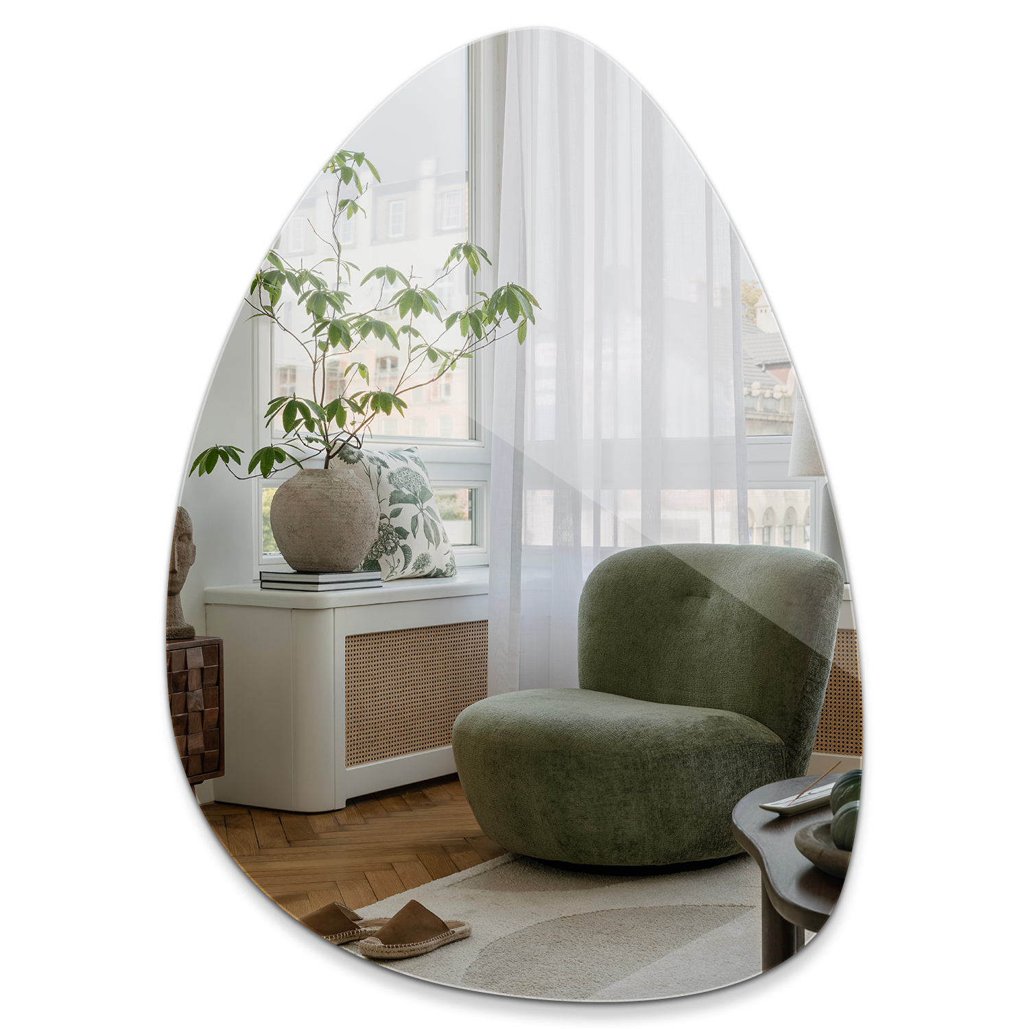 Espejo orgánico circular grande de pared sin marco moderno 64x90 tulup