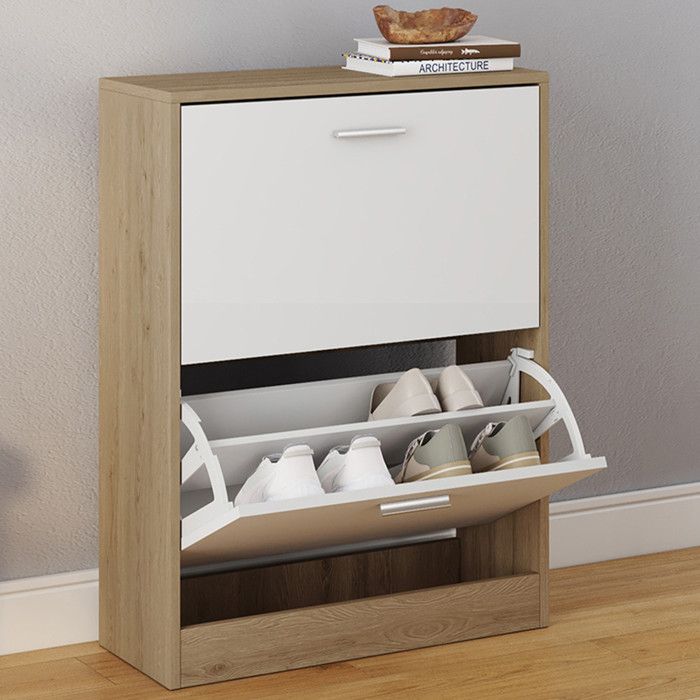 Mueble zapatero de 2 puertas en haya blanca - 63,5x24x80,5 cm