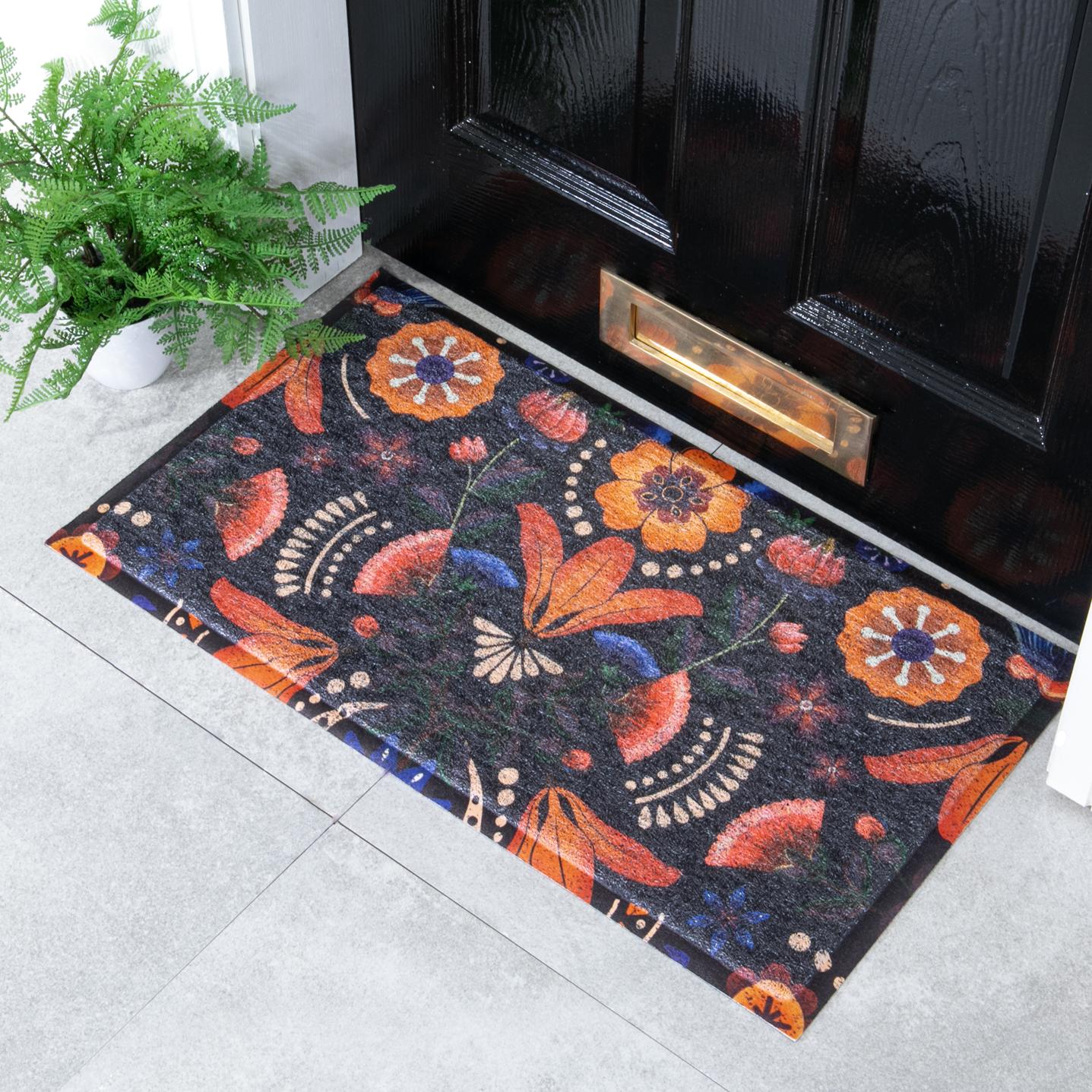 Felpudo para exterior con diseño de flores nórdicas (70 x 40 cm)