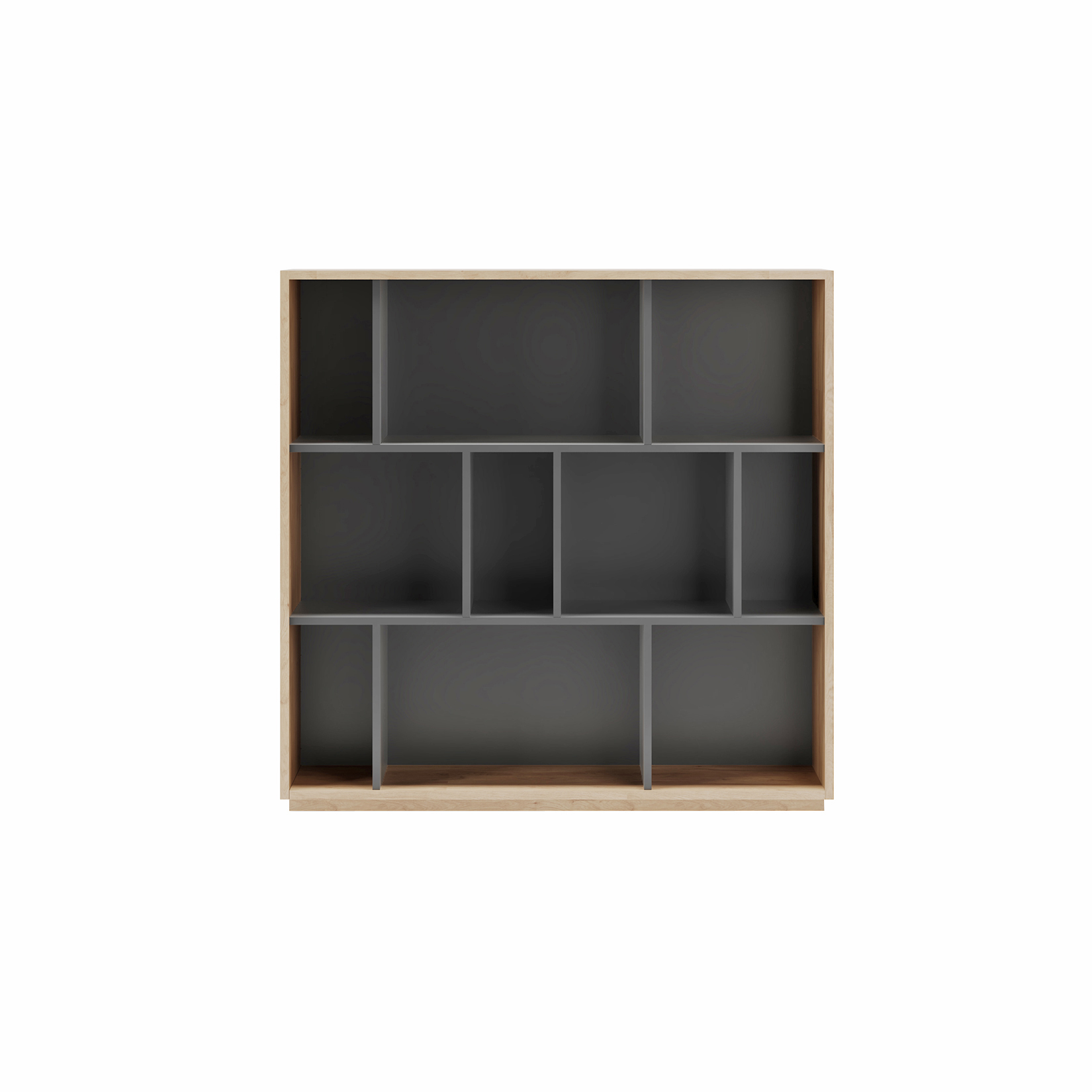 Estantería librería 3 niveles, melamina color roble-grafito, 117x119x32