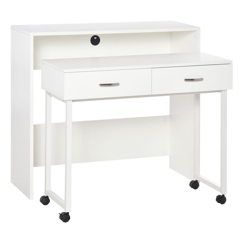 Set 2 escritorios apilable 100x36x88 cm mdf, metal color blanco Homcom