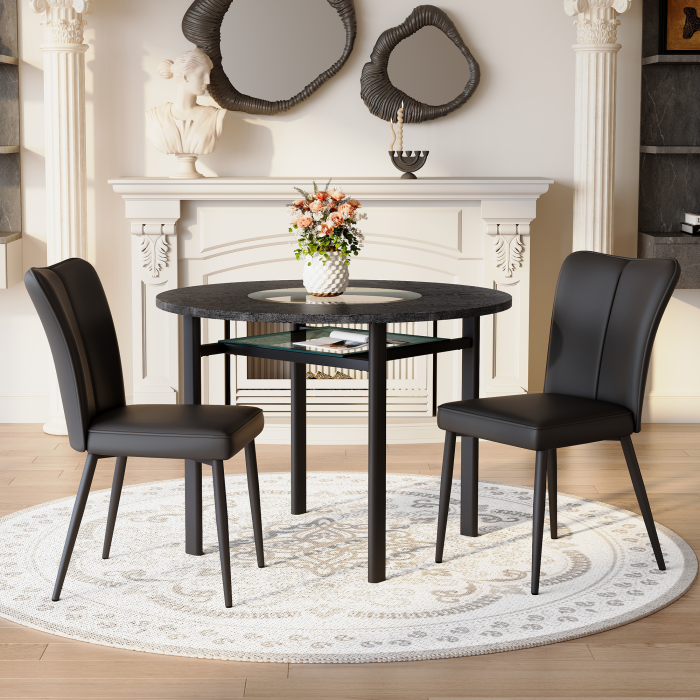 Mesa de comedor redonda con 2 sillas mdf vidrio negro diámetro 100cm