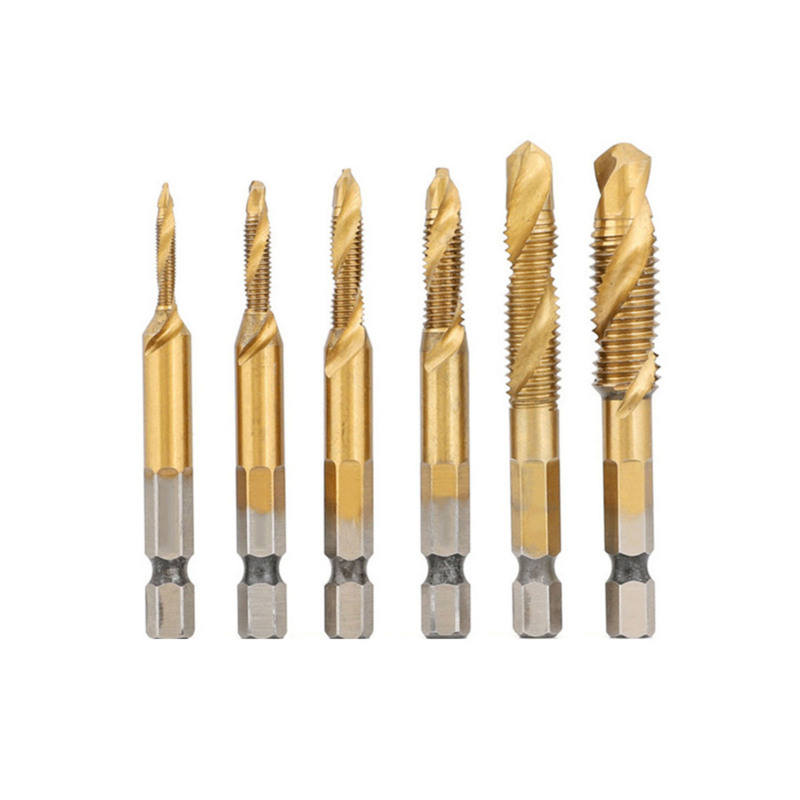 Juego 6 brocas machos M3-M10 3 en 1 titanio