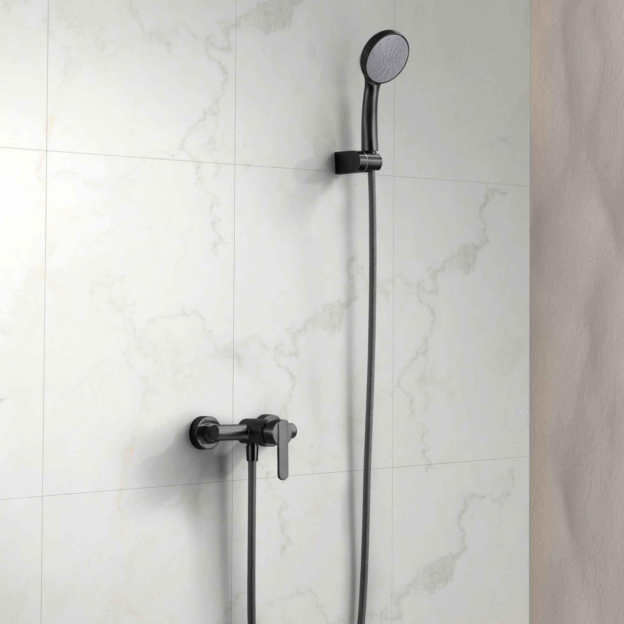 Imex - grifo de ducha con alcachofa y manguera negro serie roma