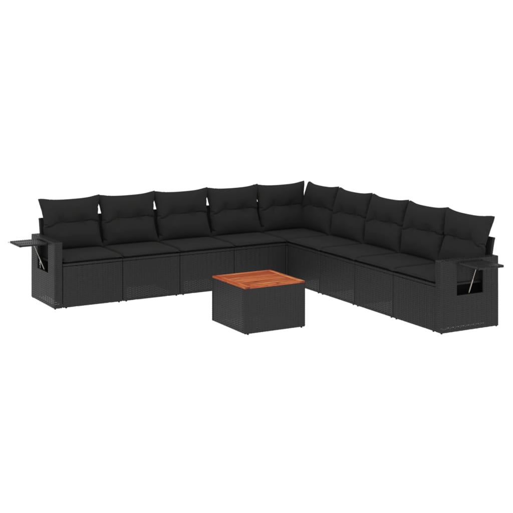vidaXL set de sofás de jardín 10 pzas cojines ratán sintético negro