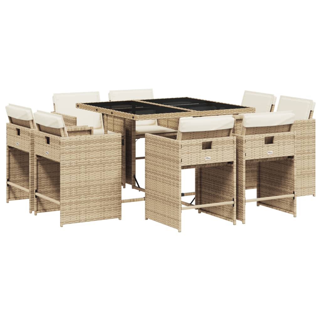 vidaXL set comedor de jardín 9 pzas con cojines ratán sintético beige