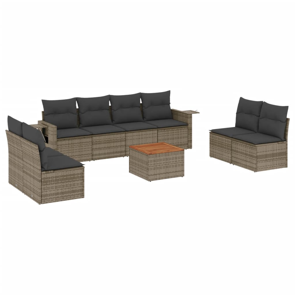 vidaXL set de muebles de jardín 9 pzas y cojines ratán sintético gris