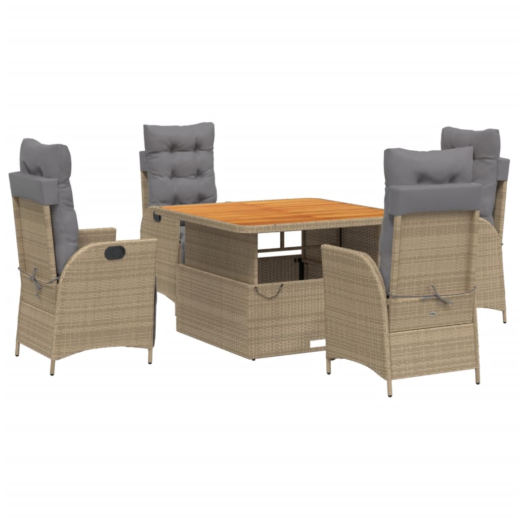 vidaXL set comedor de jardín 5 pzas con cojines ratán sintético beige