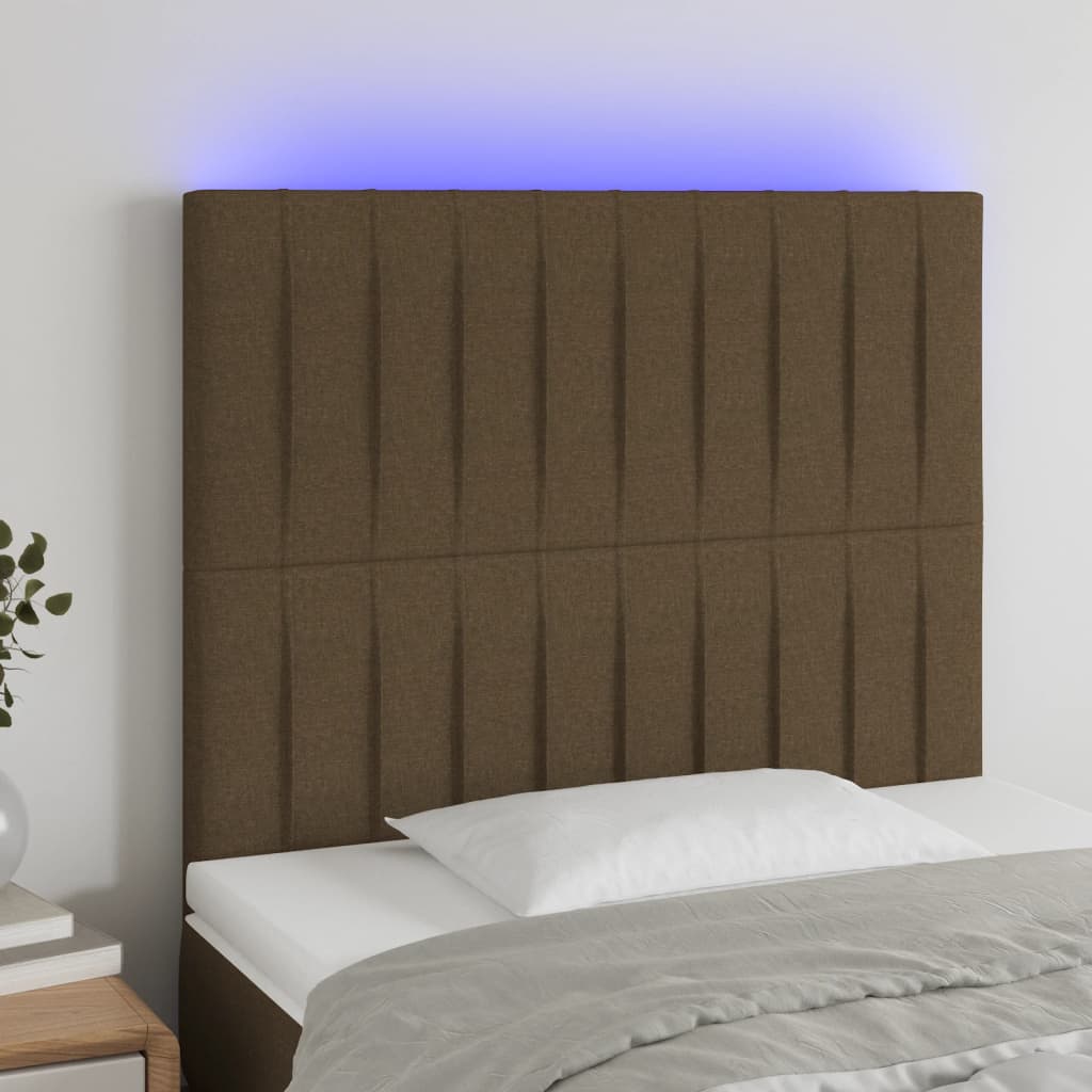 Cabecero con luces LED tela marrón oscuro 80x5x118/128 cm eso9867