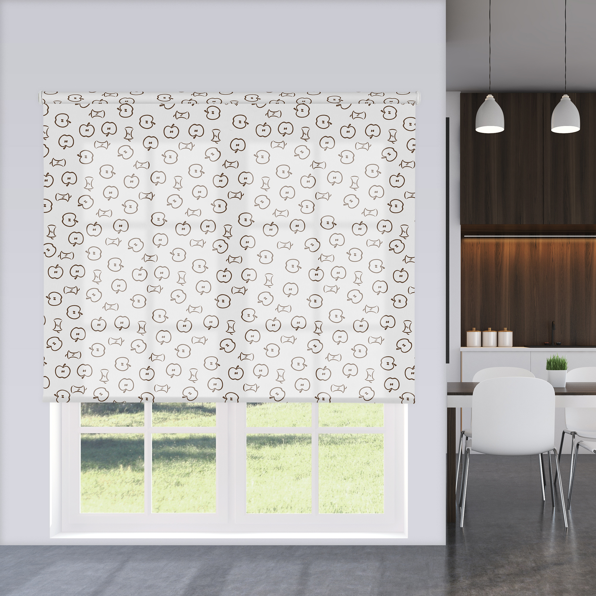 Estor enrollable estampado jazz blanco y marrón 120 x 250cm