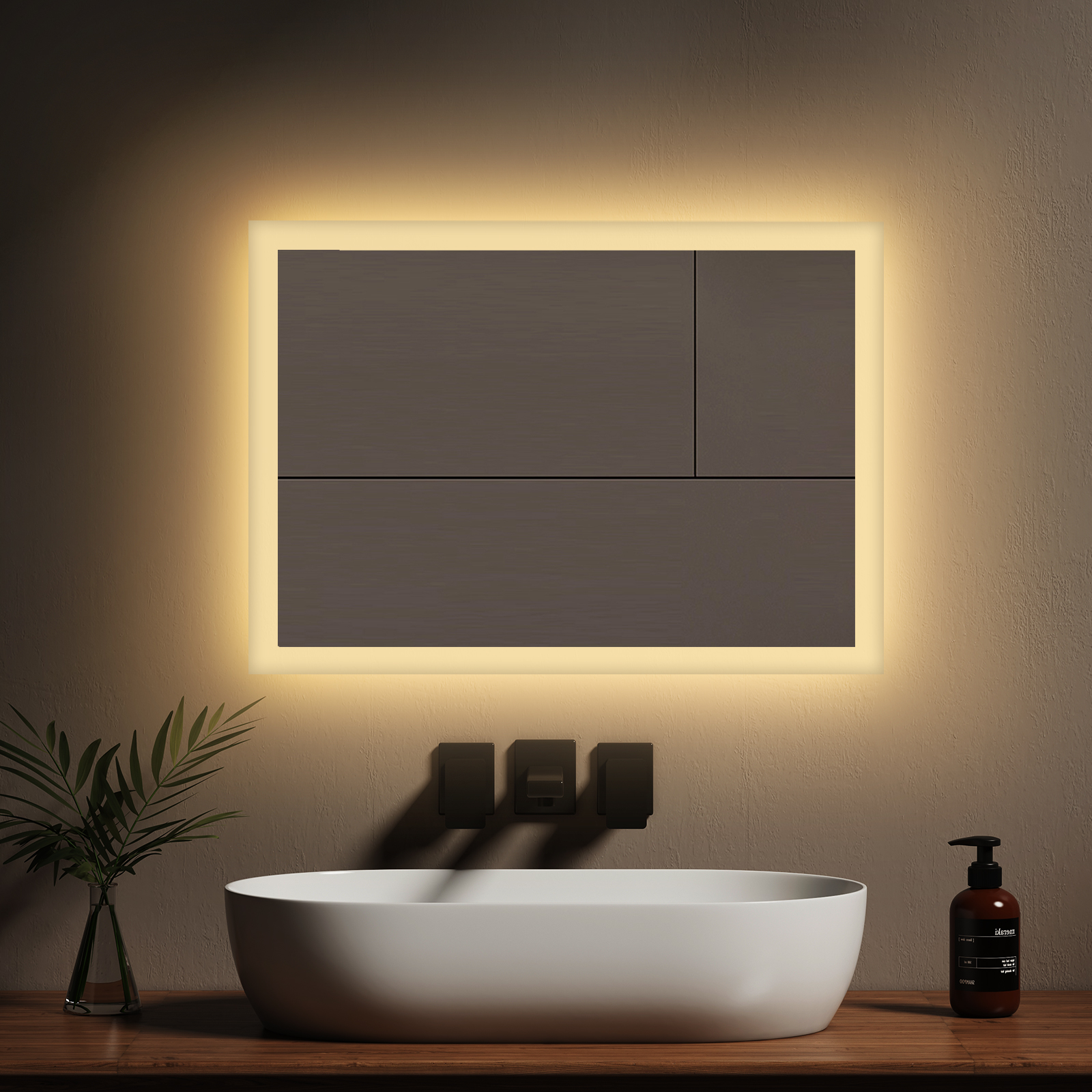 Emke espejo de baño con luz LED espejo de baño 70x50cm, luz cálida