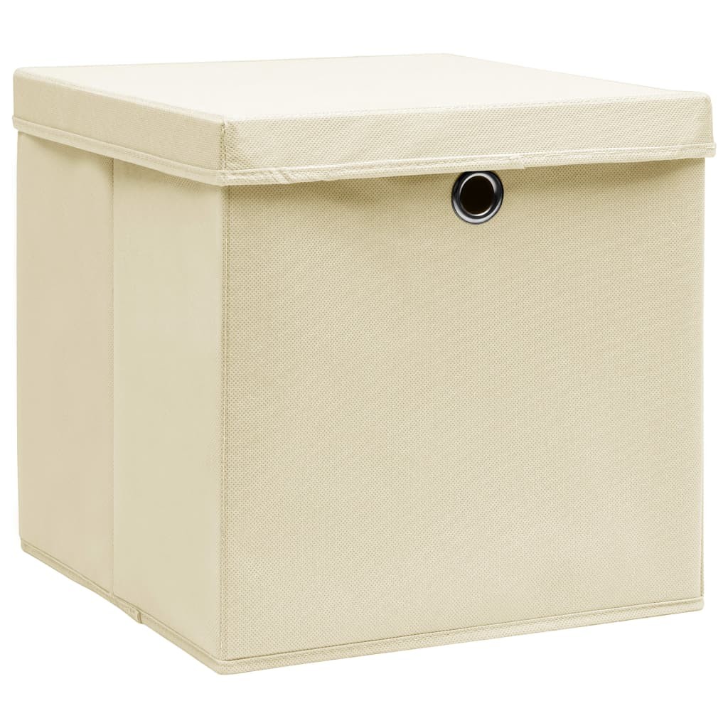 vidaXL cajas de almacenaje con tapas 10 uds tela crema 32x32x32 cm