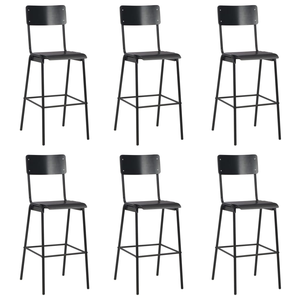 vidaXL taburetes de cocina 6 uds madera contrachapada y acero negro