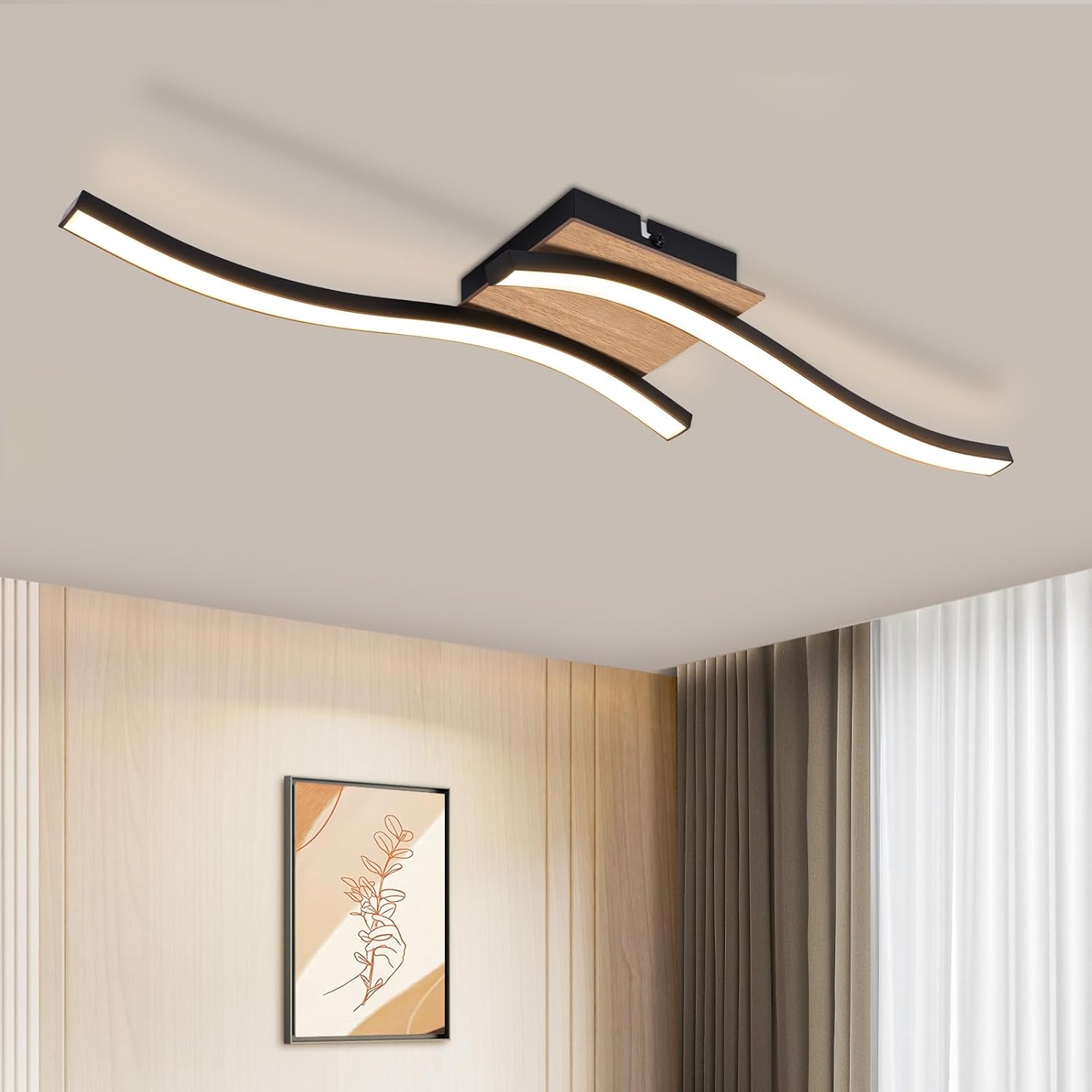 Nettlife plafón LED 12w madera 3000k blanco cálido diseño moderno negro