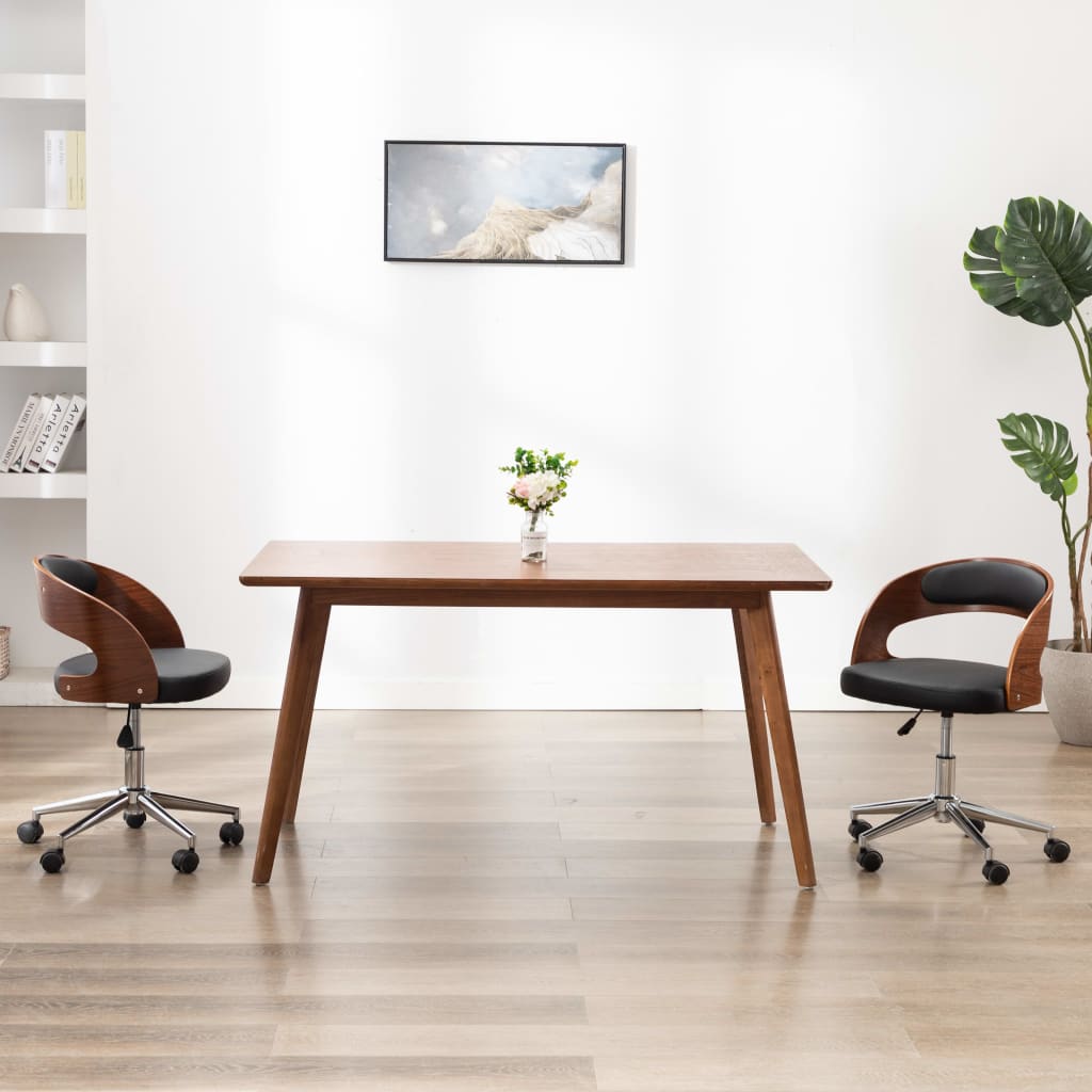 Silla de oficina giratoria madera curvada cuero sintético negro oif484218