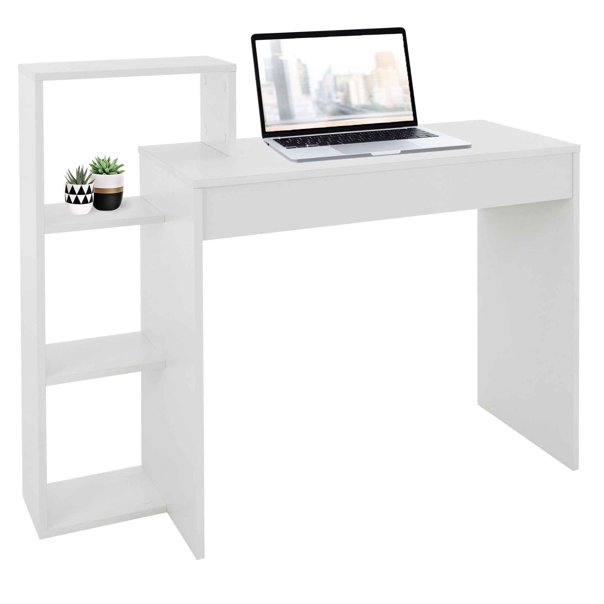 Escritorio con estantes mesa de trabajo pc 110x72x40 cm blanco ml-design