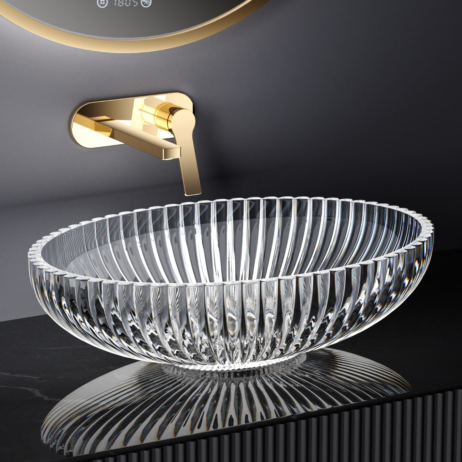 Emke lavabo ovalado de vidrio para encimera, transparente, 51x35x15 cm