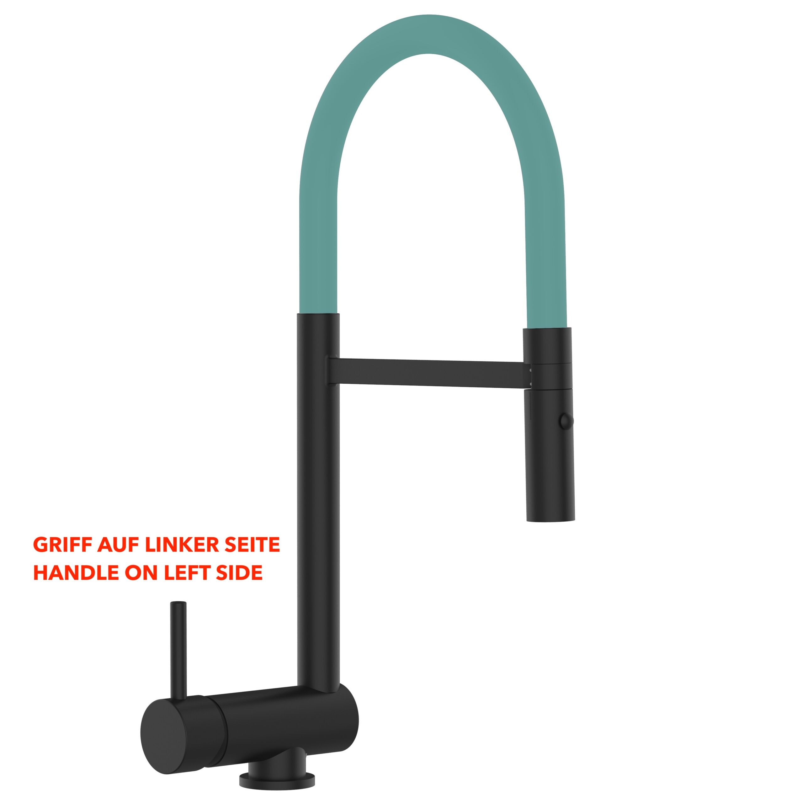 Grifo cocina abatible 6cm mando izquierda ducha 2chorros, negro / turquesa