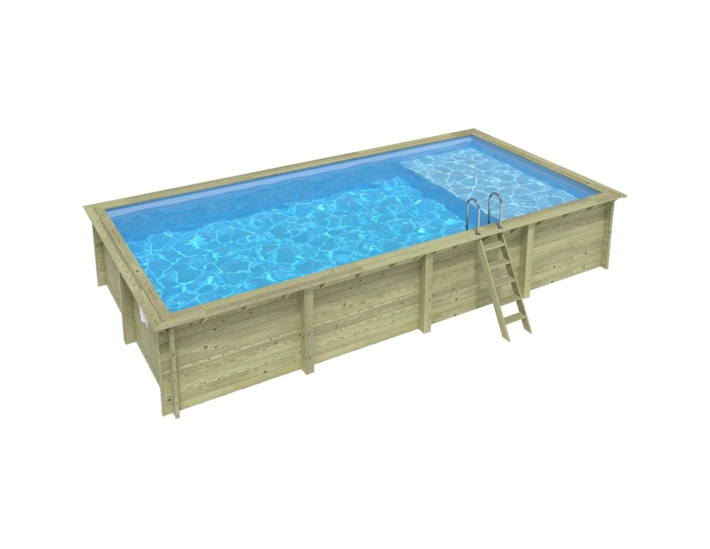 Piscina de madera aqua 8.5x4.35 – h.1.45 m con playa, azul, - sin solera