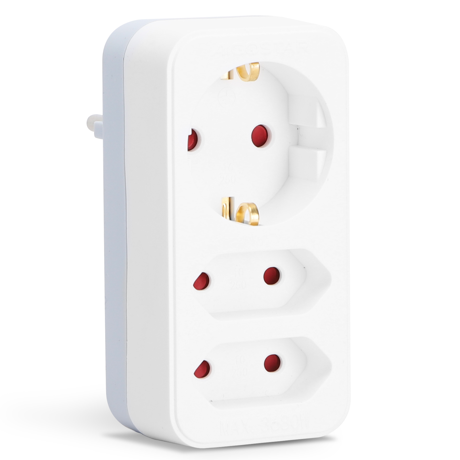Aigostar adaptador 3 tomas, 1 schuko + 2 clavija eu, blanco