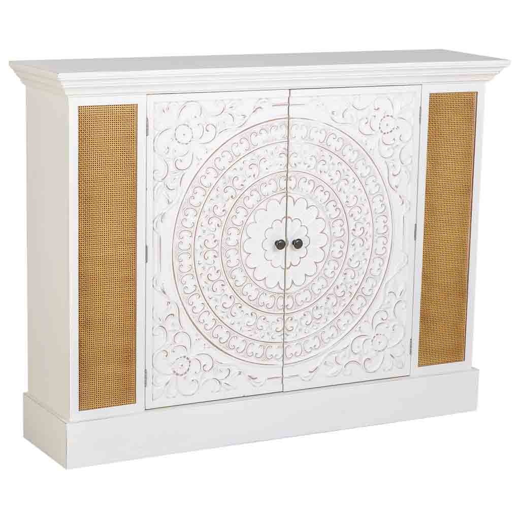 Aparador de madera blanco envejecido de 2 puertas 130x33x99h cm