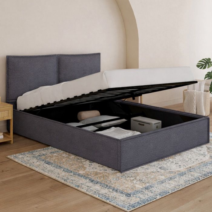 Cama arcón doble pilou gris antracita 140 x 190 cm