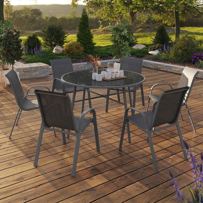 Conjunto de jardín de metal - 6 sillas apilables - 120 cm